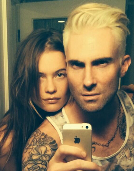 Adam Levine Dyes His Hair Platinum Blonde, Poses With Behati Prinsloo: Picture