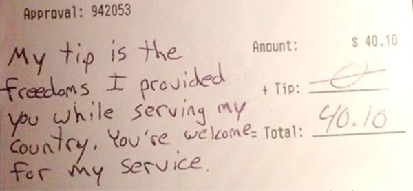 Soldier Refuses To Leave Tip Because.....