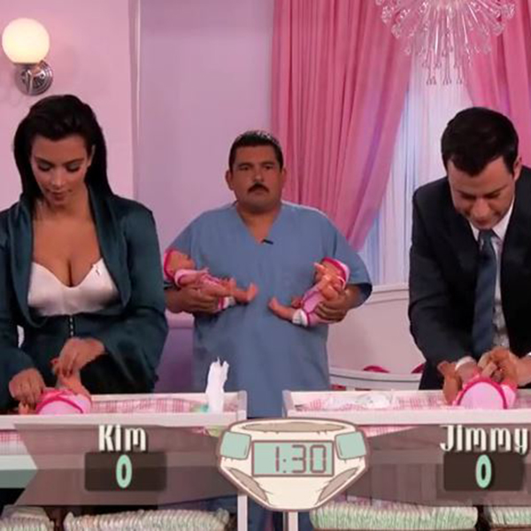 WATCH: Kim Kardashian & Jimmy Kimmel Compete In Diaper Changing Contest